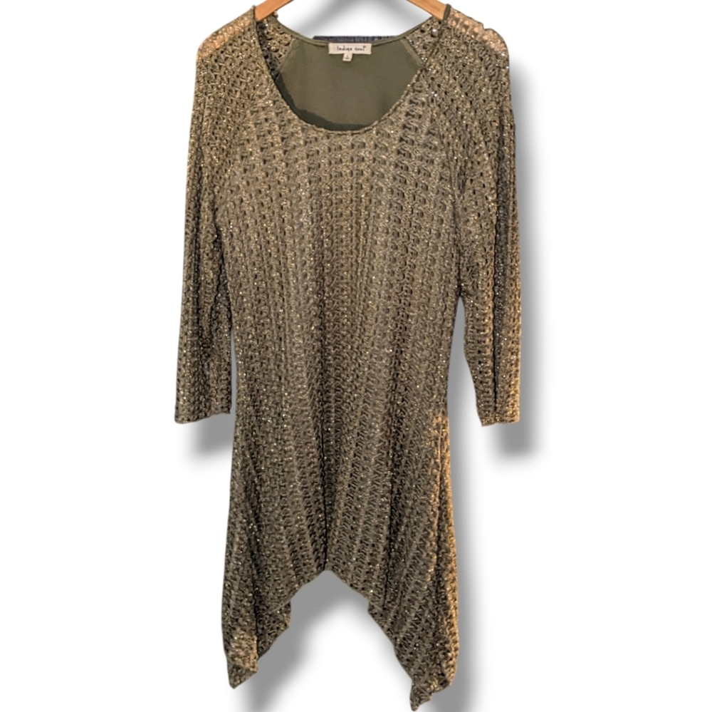Indigo Soul Olive Green Textured Tunic Top A-Symetrical Women's Large